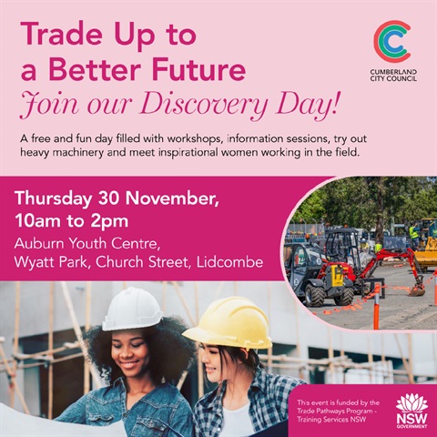 Trade Up to a Better Future Event, Thursday 30 November, 10am to 2pm, Wyatt Park, 49 Church Street Lidcombe NSW 2141