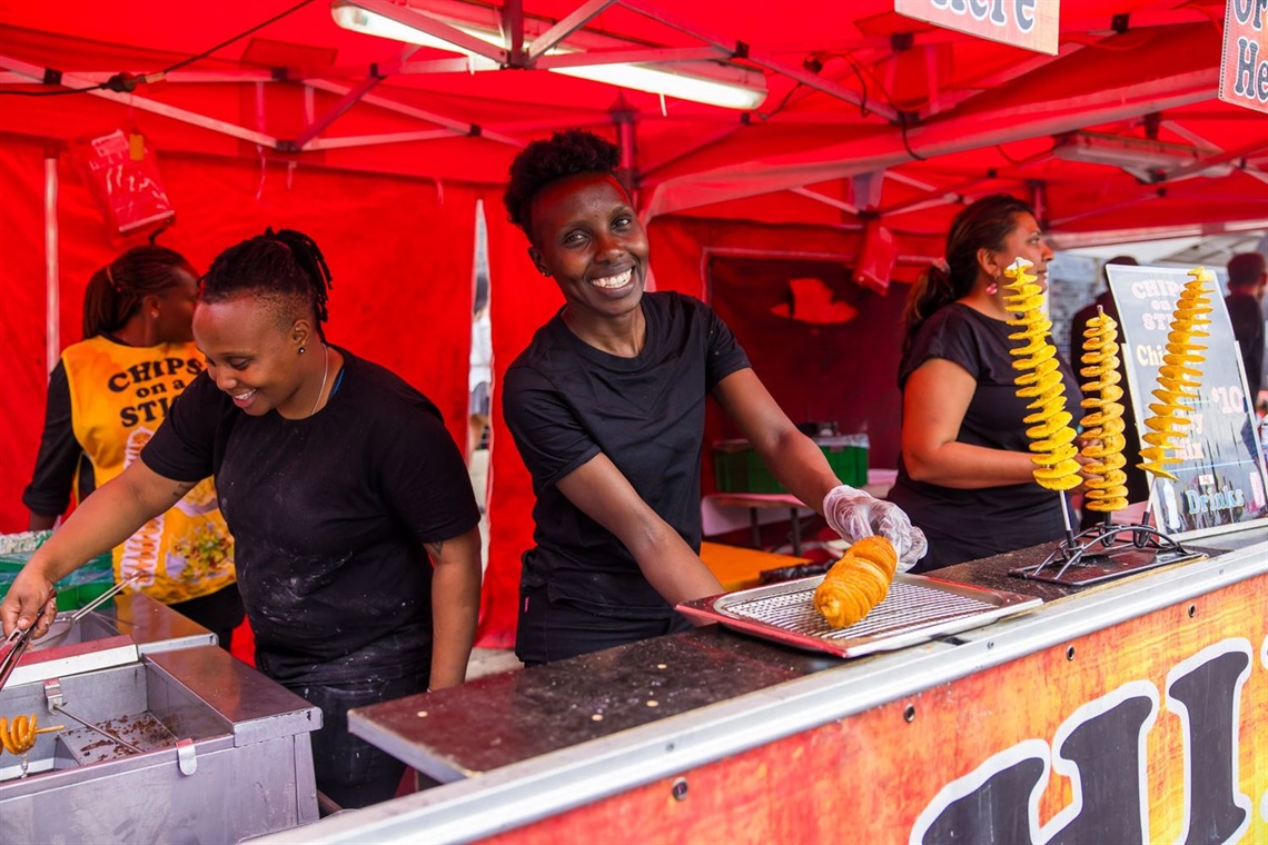 Food vendor chips on a stick at Cabramatta Moon Festival 2024