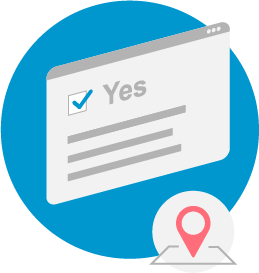 Illustration of a computer window featuring a 'Yes' tickbox and graphic representations of map location picker